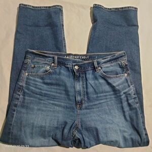 American Eagle Jeans Womens 16 Blue Denim Baggy Straight High Rise 37x30